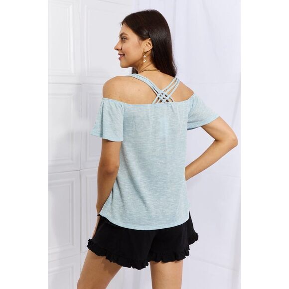 Culture Code On The Move Full Size Off The Shoulder Flare Sleeve Top In Ice Blue - Picture 8 of 10